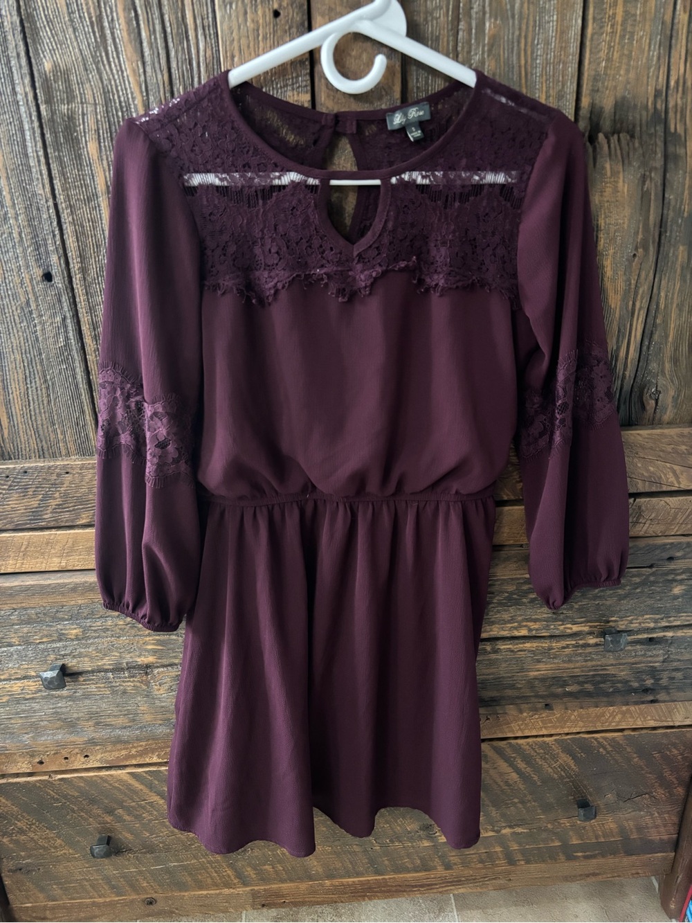 Women's Long Sleeve Lace Yoke Dress in Burgundy by